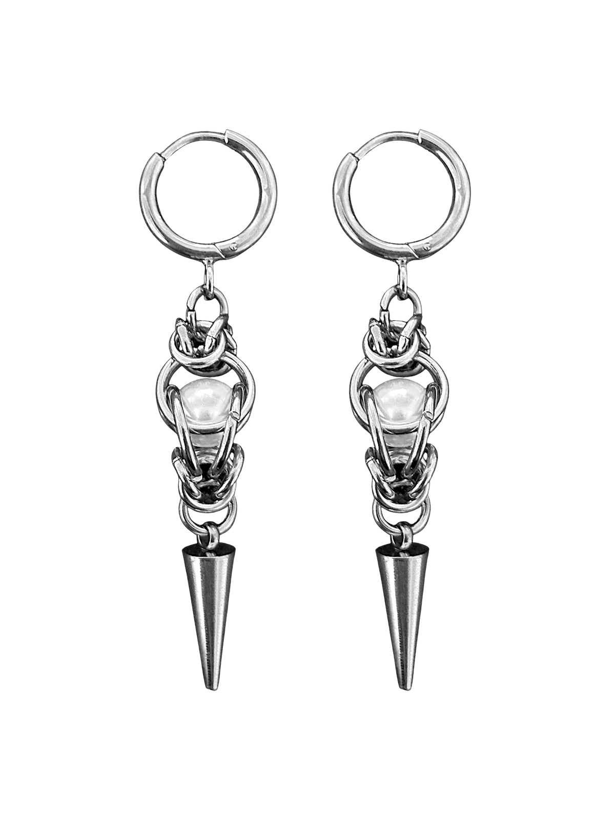 Pearl and Chainmail Spike Earrings