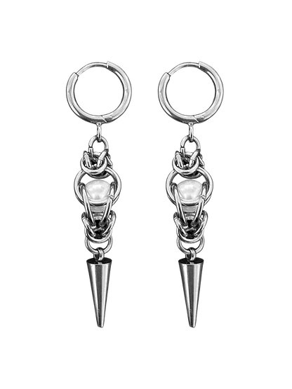 Pearl and Chainmail Spike Earrings