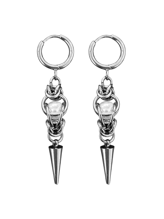 Pearl and Chainmail Spike Earrings