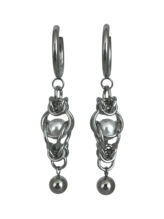 Pearl Chain Mail & Ball Earring
