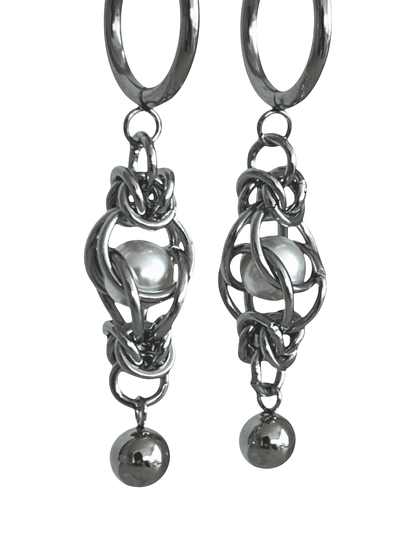Pearl Chain Mail & Ball Earring
