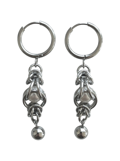 Pearl Chain Mail & Ball Earring