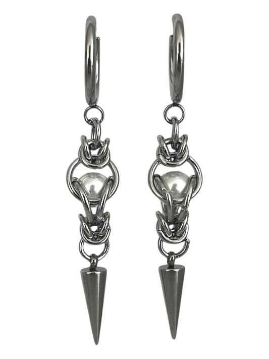 Pearl Chain Mail & Spike Earring
