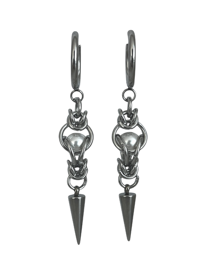 Pearl Chain Mail & Spike Earring