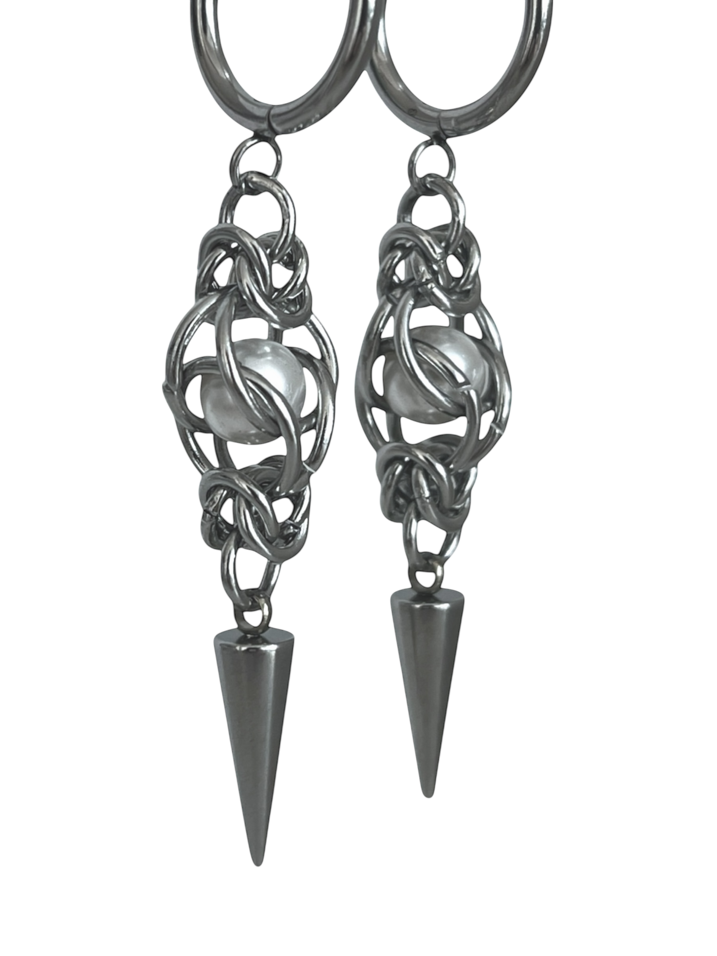 Pearl Chain Mail & Spike Earring
