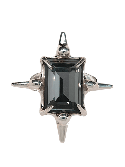 “Astroid Ring in S925 sterling silver, engraved with RABIES DOG and designed as an adjustable open band.”