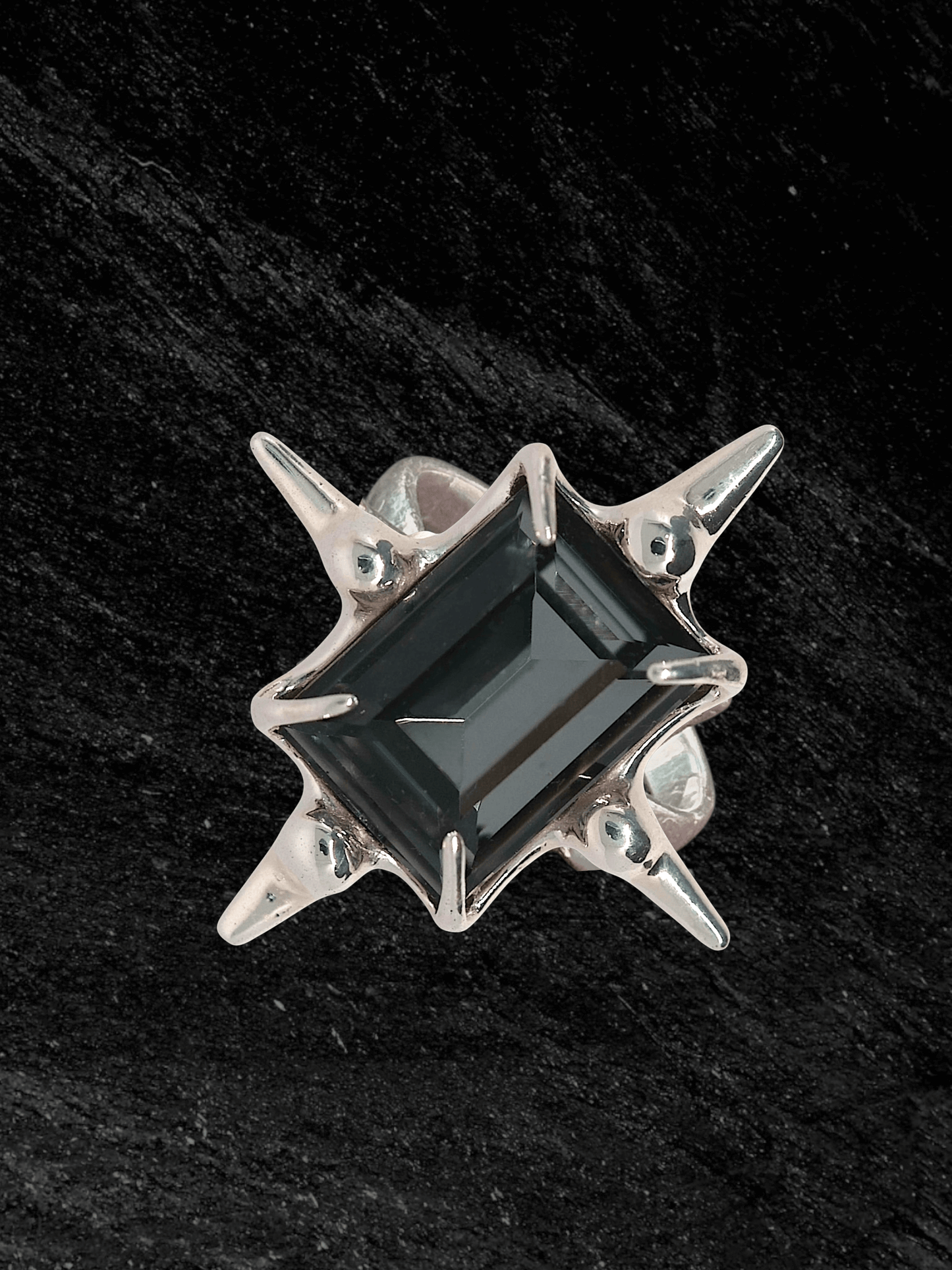 “Astroid Ring in S925 sterling silver, engraved with RABIES DOG and designed as an adjustable open band.”