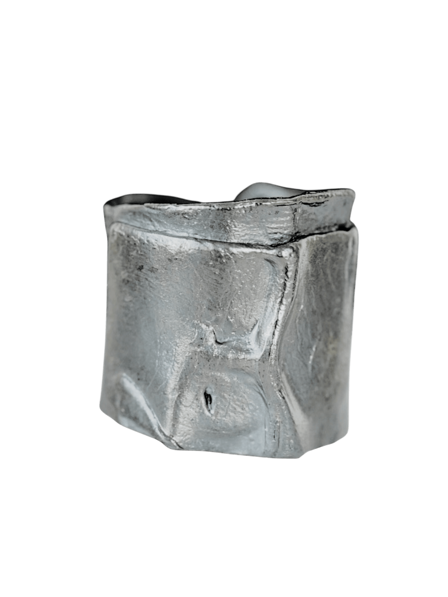 “Imprinta Ring by RABIES DOG, crafted in S925 sterling silver with a textured surface on a dark background.”