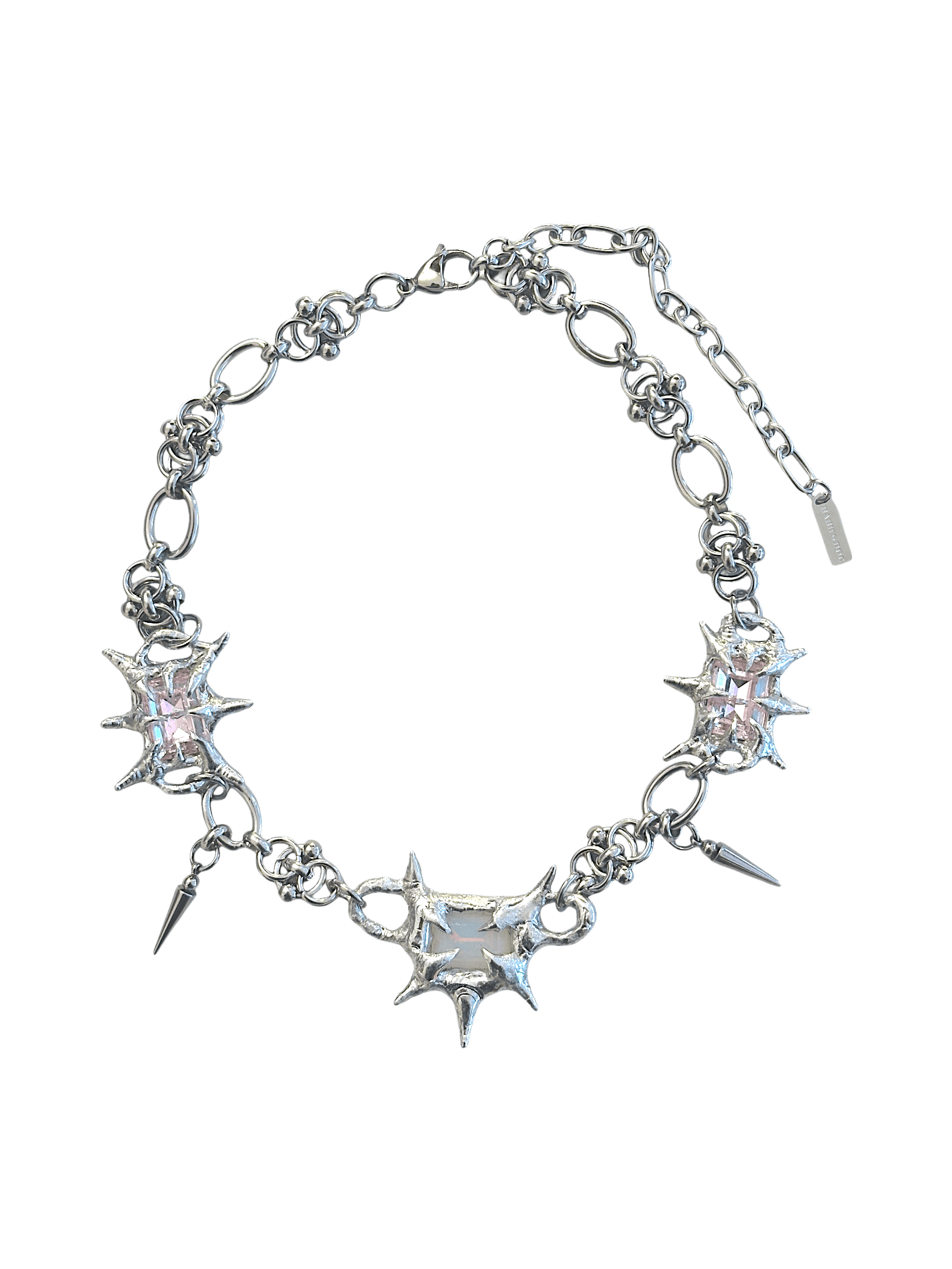 “Softlight Crystal Necklace by RABIES DOG, handcrafted with a soldered setting and a soft-glow crystal accent.”