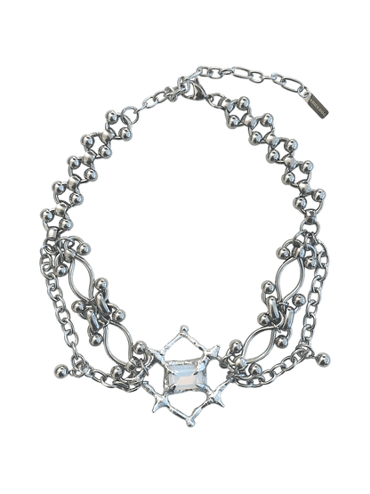 The Angel’s Eye Necklace is a sculptural statement piece inspired by sacred symbolism and watchful, otherworldly forms. Handcrafted by RABIES DOG, it carries a quiet tension between protection and unease