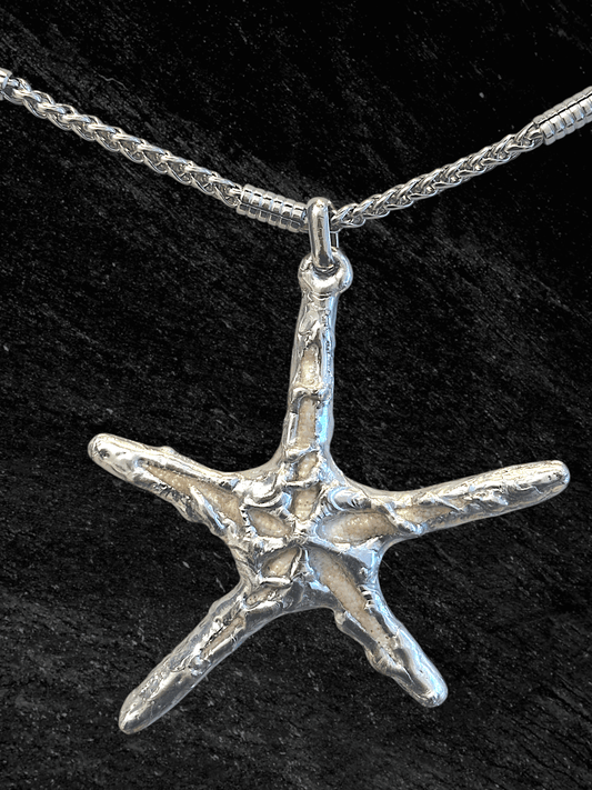 Big starfish Necklace by RABIES DOG, featuring a real starfish, carefully soldered and UV sealed for preservation.
