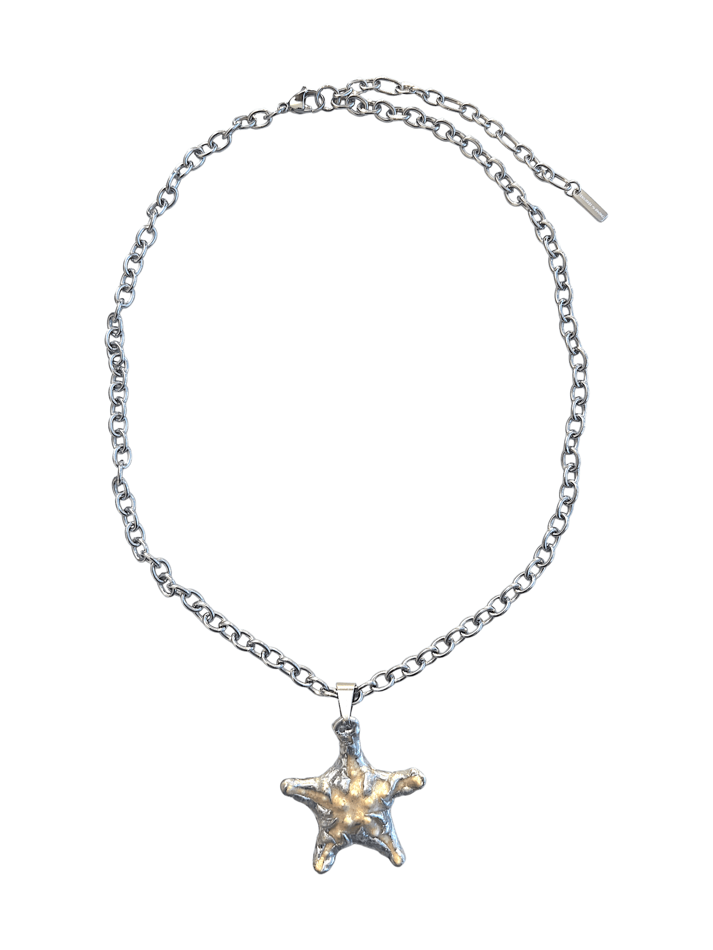 “Littlestarfish Necklace by RABIES DOG, featuring a real starfish, carefully soldered and UV sealed for preservation.”