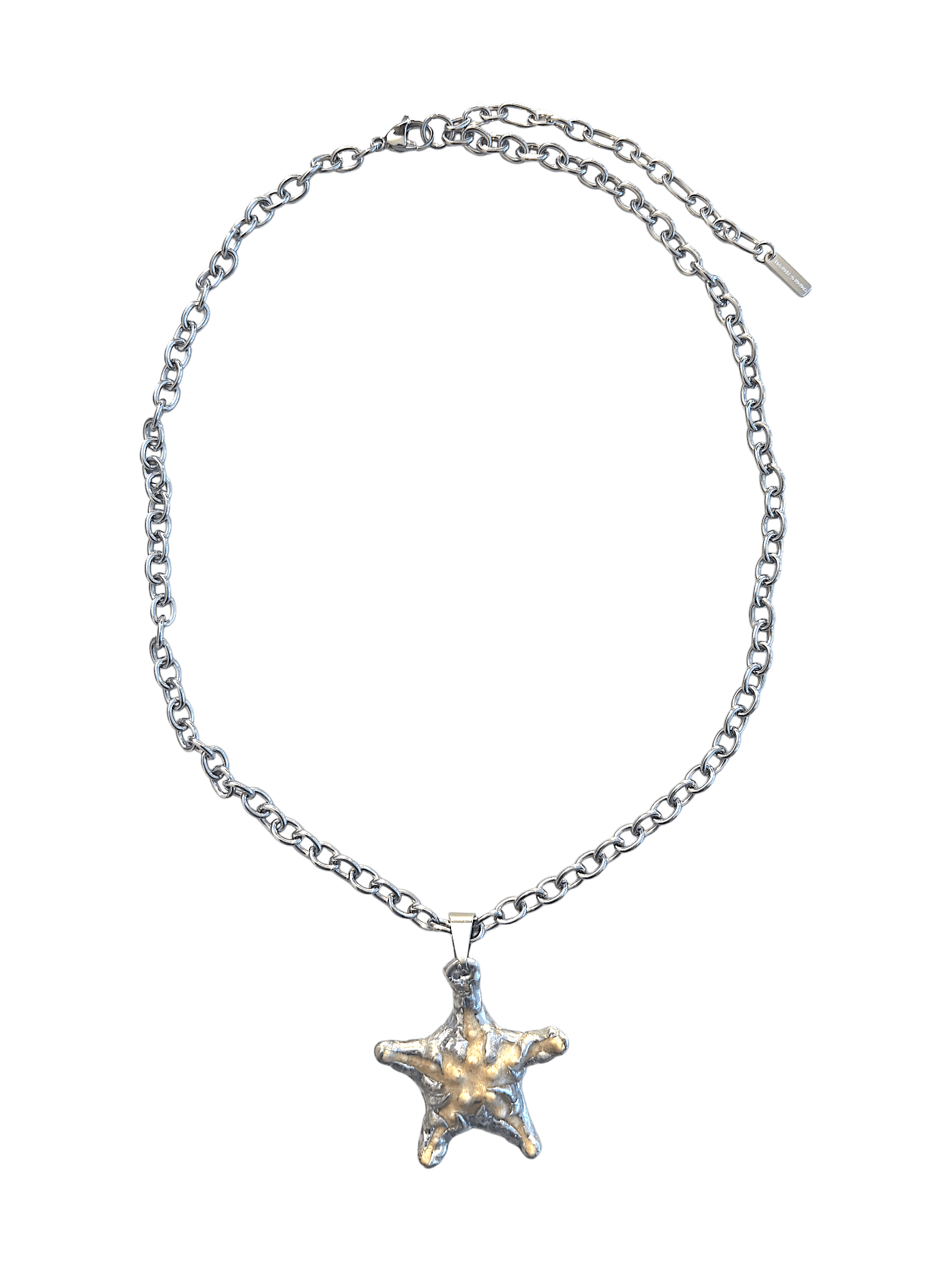 “Littlestarfish Necklace by RABIES DOG, featuring a real starfish, carefully soldered and UV sealed for preservation.”