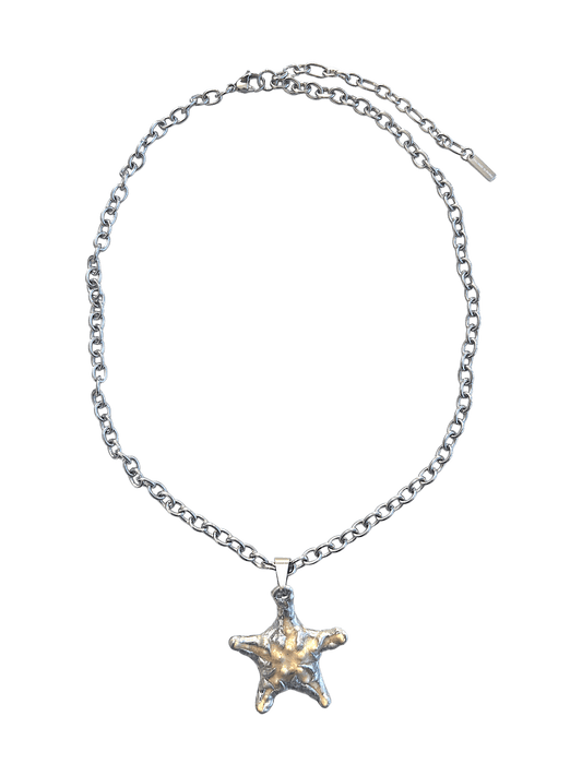 “Littlestarfish Necklace by RABIES DOG, featuring a real starfish, carefully soldered and UV sealed for preservation.”