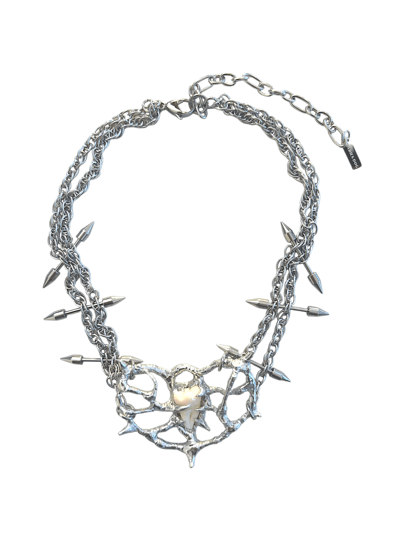 Tooth Fairy necklace by RABIES DOG, handcrafted soldered metal necklace designed for customization using customer-provided wisdom tooth or bone.