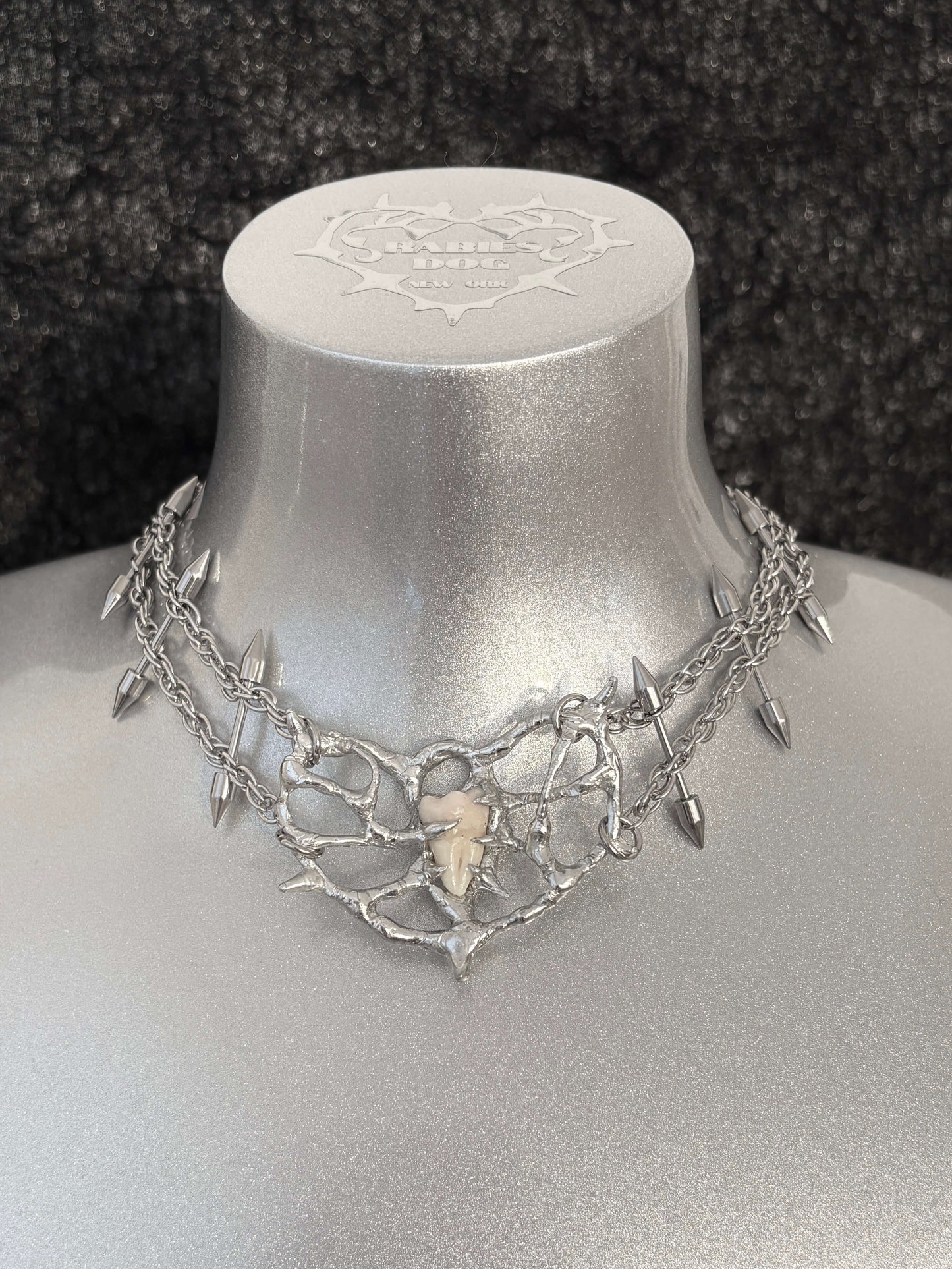 Tooth Fairy necklace by RABIES DOG, handcrafted soldered metal necklace designed for customization using customer-provided wisdom tooth or bone.